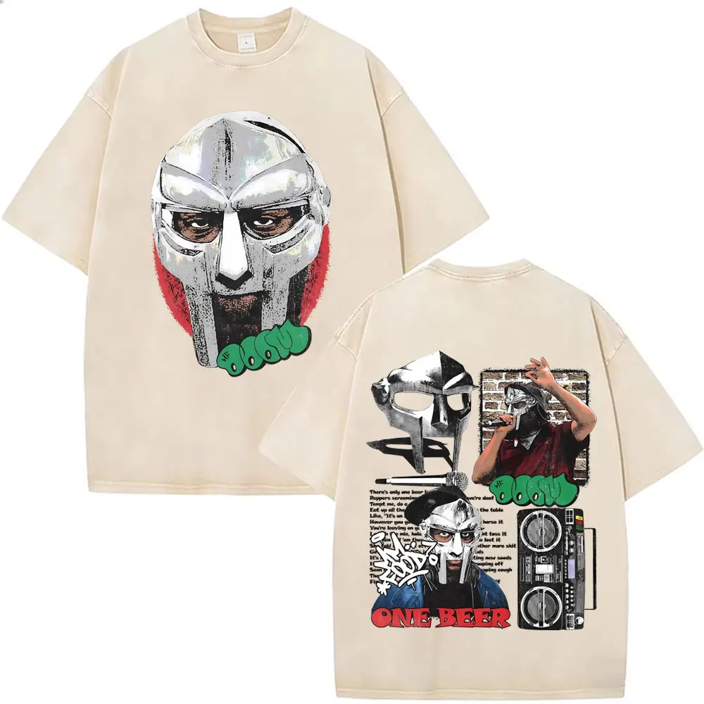

Washed Vintage Rapper Mf Doom MM FOOD One Beer Graphic Tshirt Men Women Hip Hop Fashion T-shirt Male Casual Oversized Streetwear