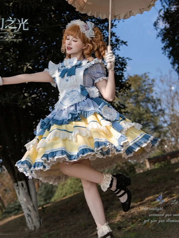 

XL Lolita Dress Japanese Lolita Sweet Cute Op Dress Women 2026 Spring Summer Bubble Short Sleeve Dress and Apron