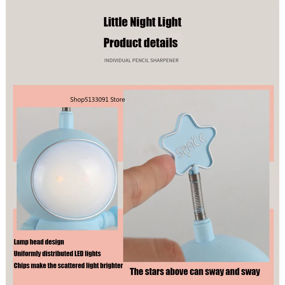 Astronaut Night Light LED Multi functional Pen Holder US Charging Learning Charging Eye Protection Table Light Student Gift