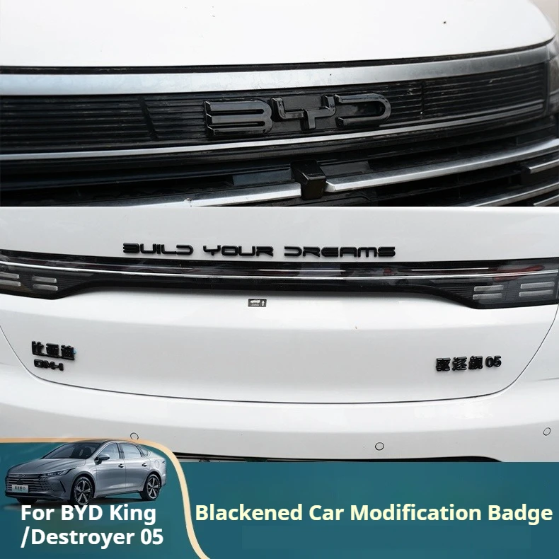 

For BYD KING Blacked Car Emblem for BYD King DM-i Destroyer 05 Front Rear Letter Exterior Decal Sticker Modification Accessories