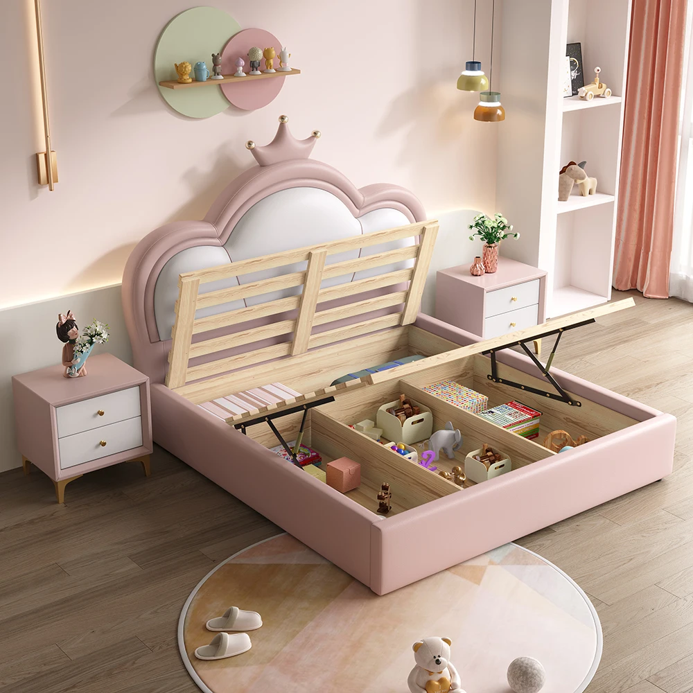 Meisjesslaapkamer Prinsessenbed Kinderkamer Roze 1,5 m Massief houten opbergbed Kleine eenheidsgrootte 1,2 m Eenpersoons kinderbed