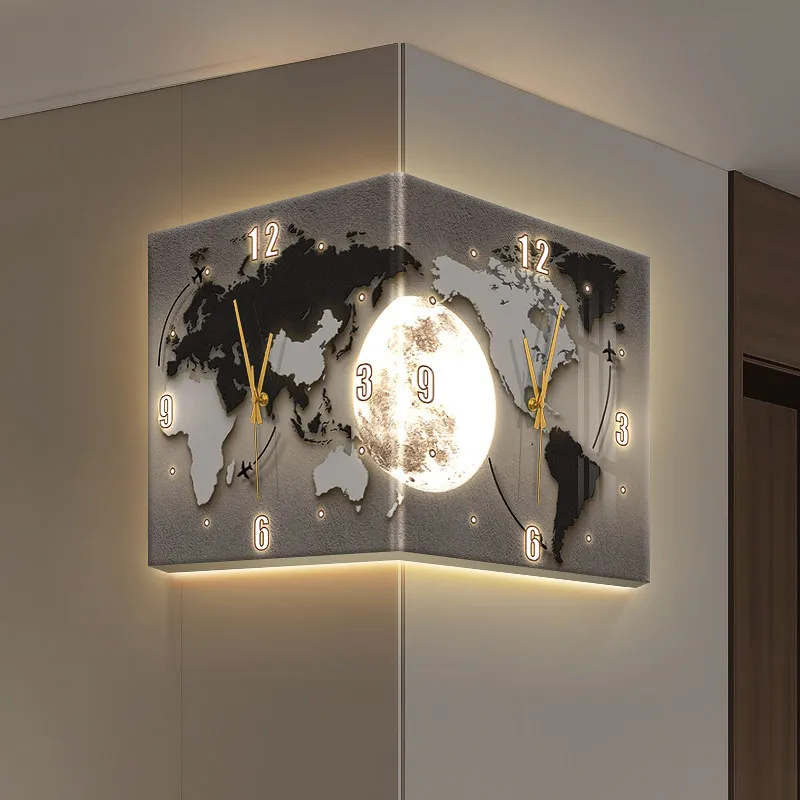 Modern Double Sided Corner Wall Clock Living Room Decoration LED Clock Mural Lamp Restaurant Background Wall Digital Wall Clock
