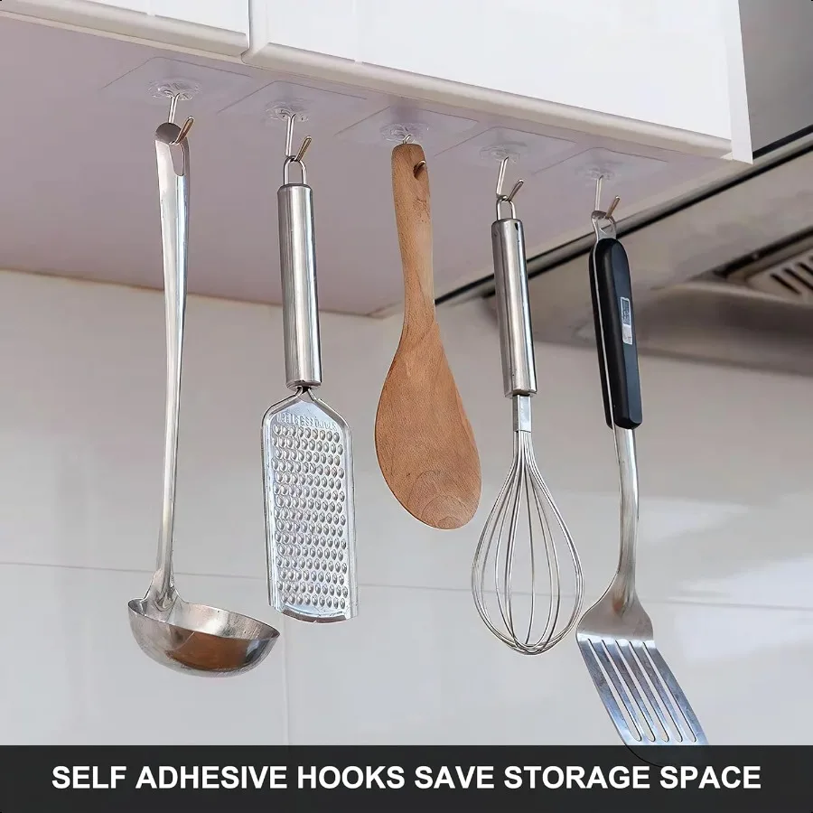 Self Adhesive Hooks 24 Pcs Transparent Waterproof Sticky Hooks Hanging Heavy Duty on Smooth Surfaces Like Wall Tiles Glass Meta