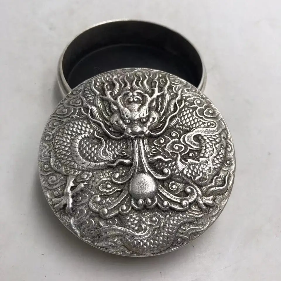 Silver-Plated Dragon Play Beads Pen Wash Ink Cartridge, White Copper ashtray, Old Copper Ink Cartridge, Indy Box