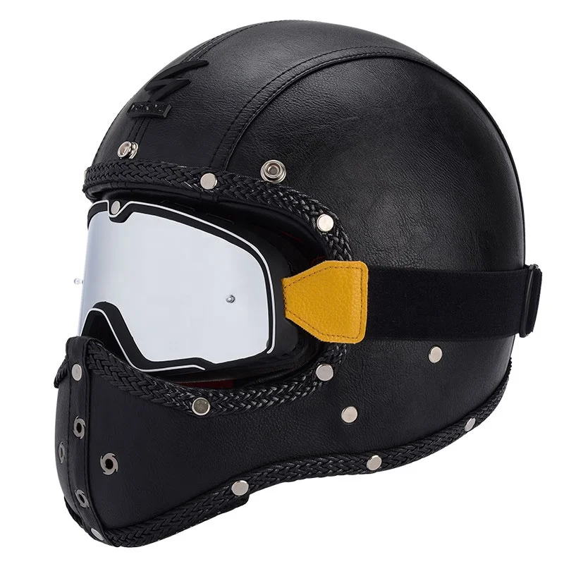 

Leather Motorcycle Helmets Retro Removedable Fashion Racing Riding Cycling Helmet for Men Women Motorcycle Full Face Helmet
