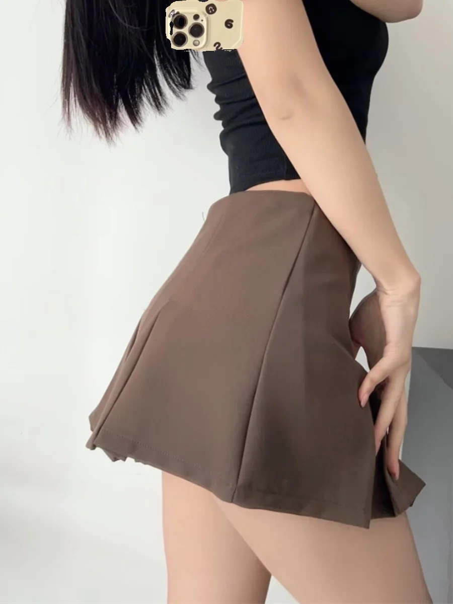 American Retro  Skirt Pants Low Waist Wide Pleat School Sle Visual Lengthening Legs ort Skirt for Young Women