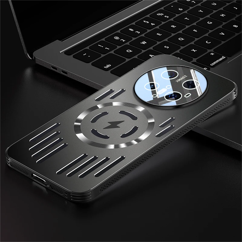 حافظة فاخرة لهاتف هواوي ميت 70 60 50 40 Pro حافظة معدنية صلبة تبديد الحرارة مغناطيسية شحن لاسلكي غطاء خلفي واقي