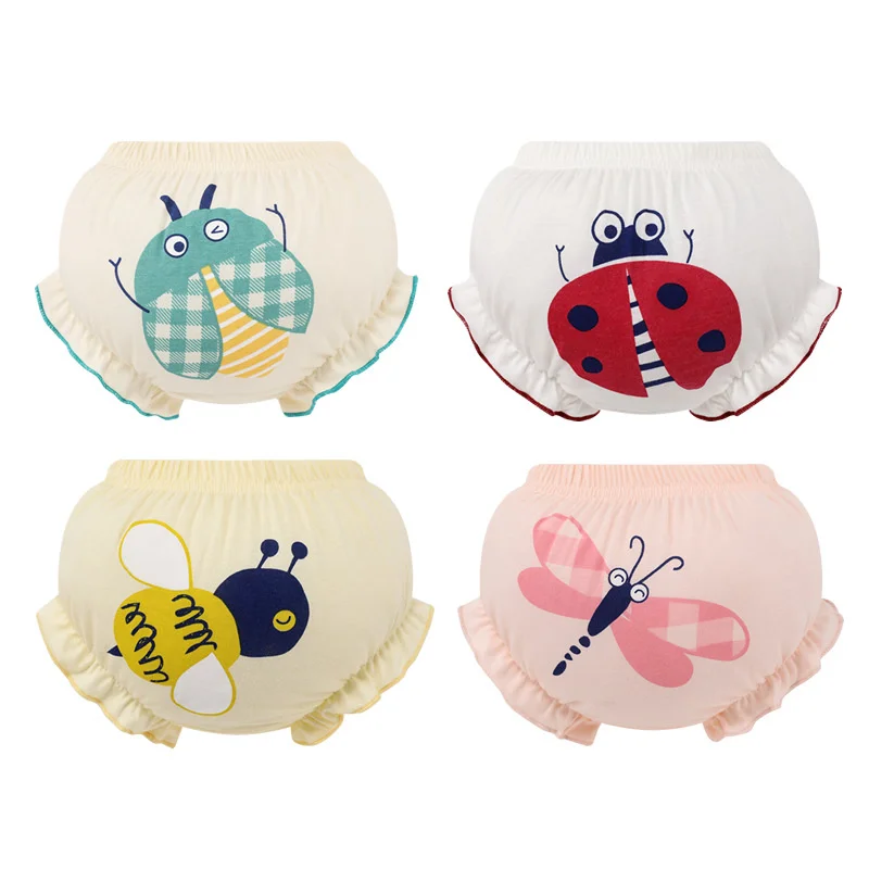 

4pcs Pure Cotton Baby Panties Toddler Potty Training Underwear For Boys Girls Infant Newborn Wear Outside Fashion Bow Underpants