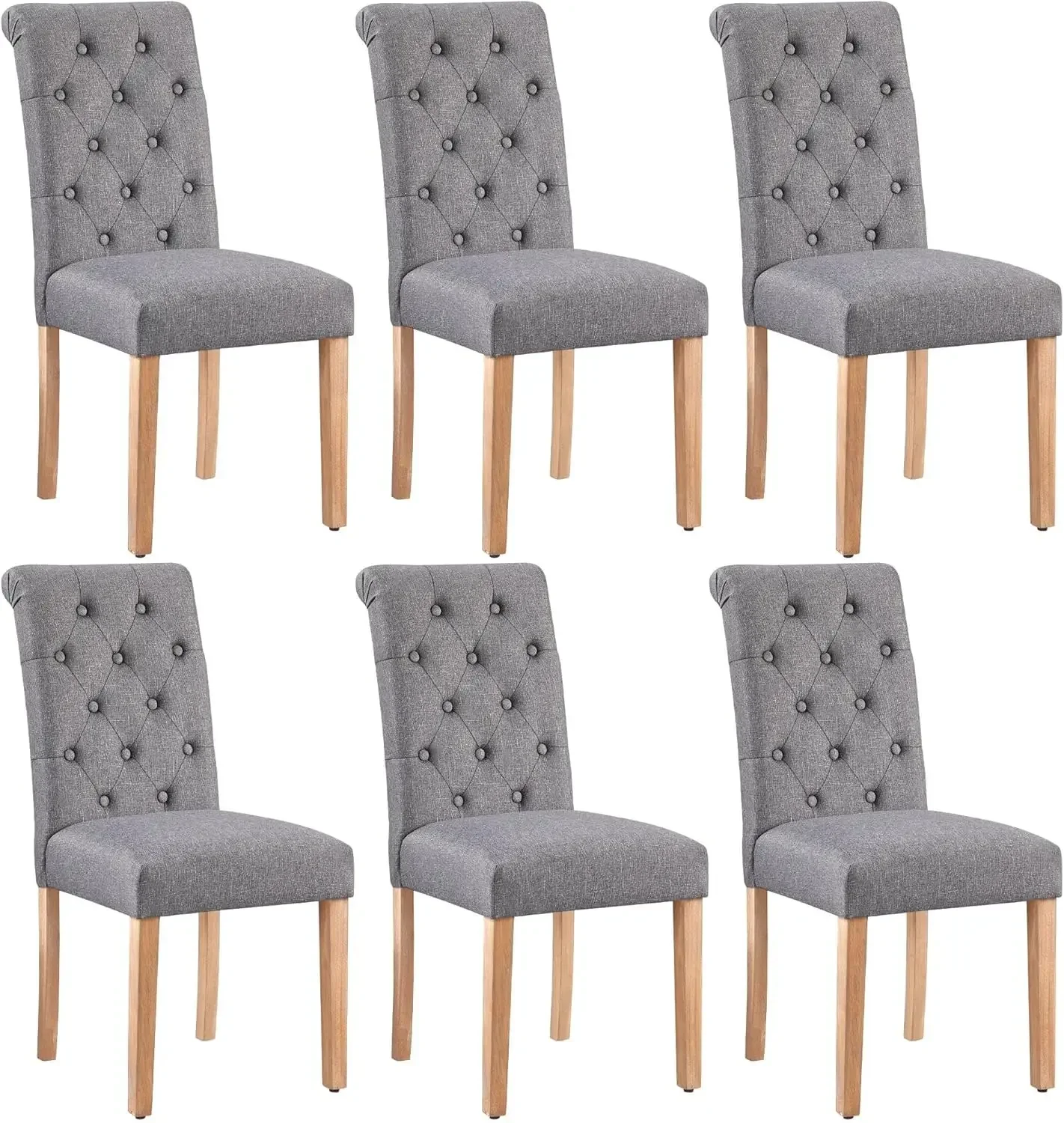 Dining Chairs Set of 6 Fabric Upholstered Kitchen Chairs With Solid Wood Legs for Home,Dining Room, Kitchen, Dark Gray(3package)