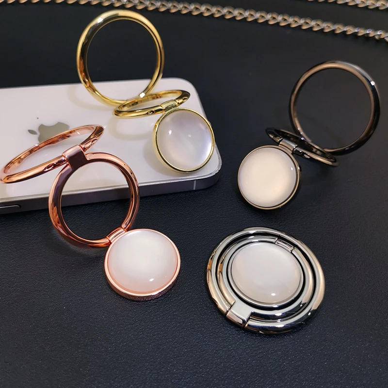 

Mobile Phone Ring Buckle Stand Women's Opal Finger Buckle Ring Double Pull Ring Electroplated Portable Support Stand Xiaomi