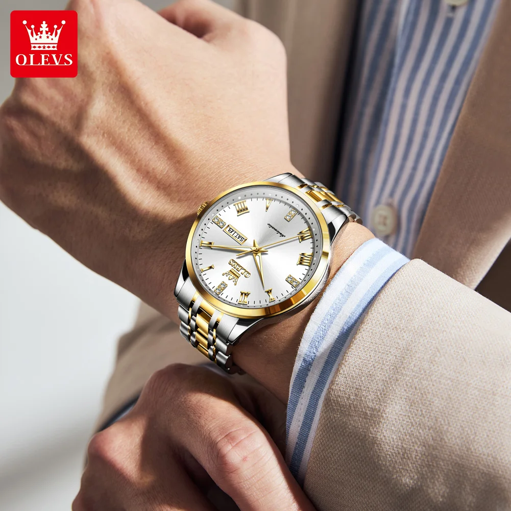 OLEVS 7062 ساعات الزوجين الفاخرة التلقائية الميكانيكية ووتش الفولاذ المقاوم للصدأ تاريخ الأسبوع الساعات للزوجين ساعة اليد للماء #6
