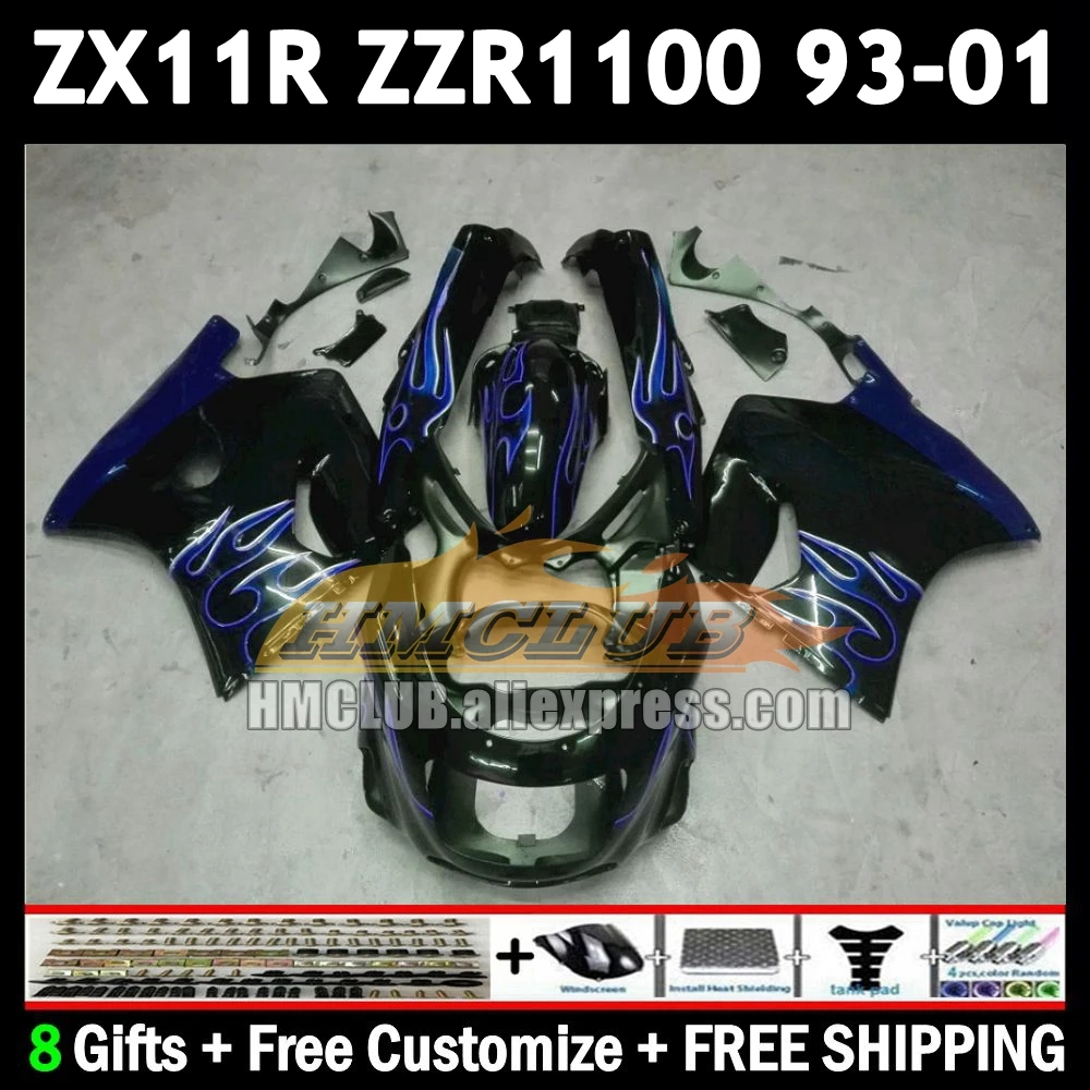 ZX11 For KAWASAKI NINJA ZX-11R ZZR 1100 ZX 11 11R 174No.21 ZZR1100 ZX11R 93 94 95 96 blue flames 97 1998 1999 2000 2001 Fairing