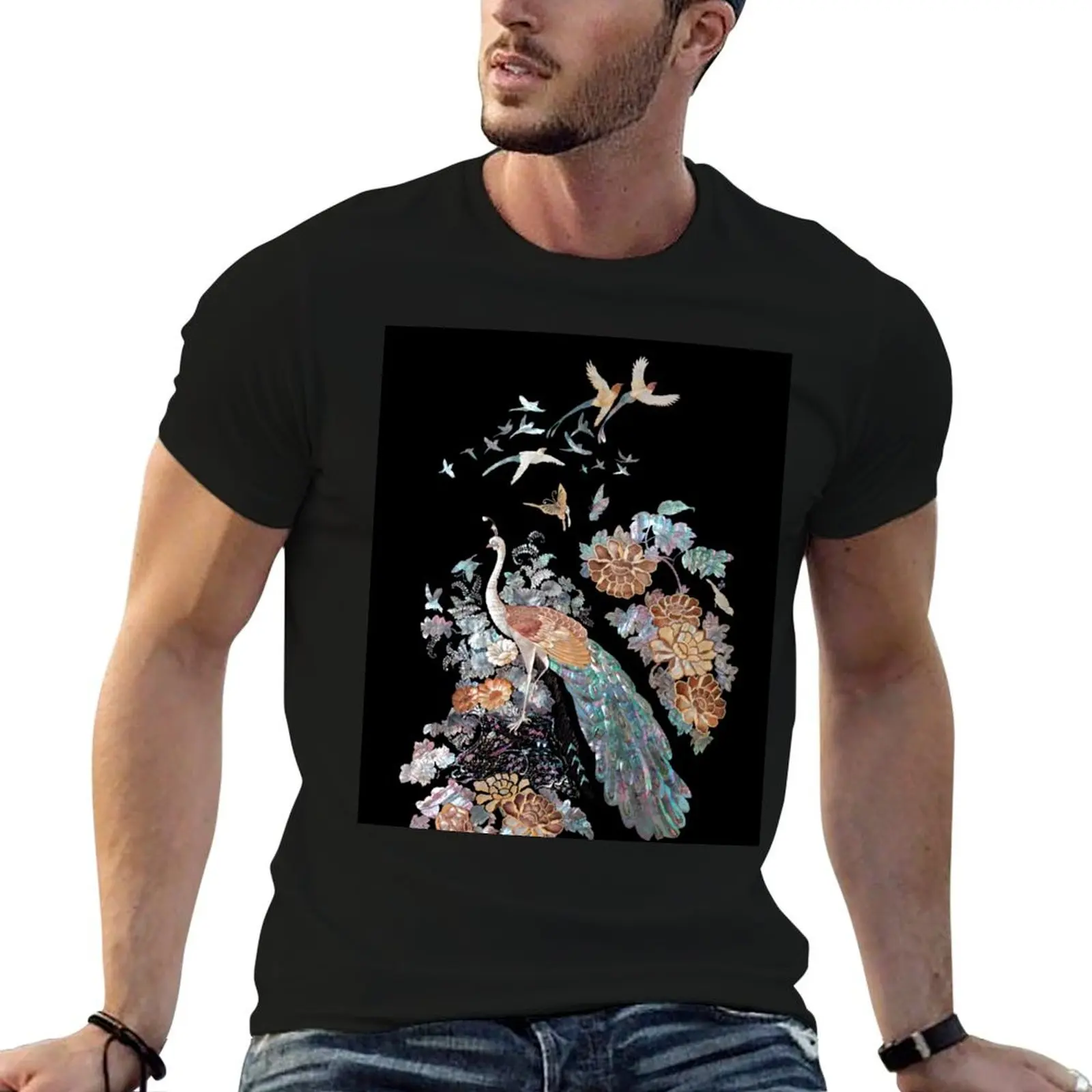 Phoenix, Mother of pearl design art design, Korean traditional Art T-Shirt Gym Exercise Short Sleeve T-Shirt