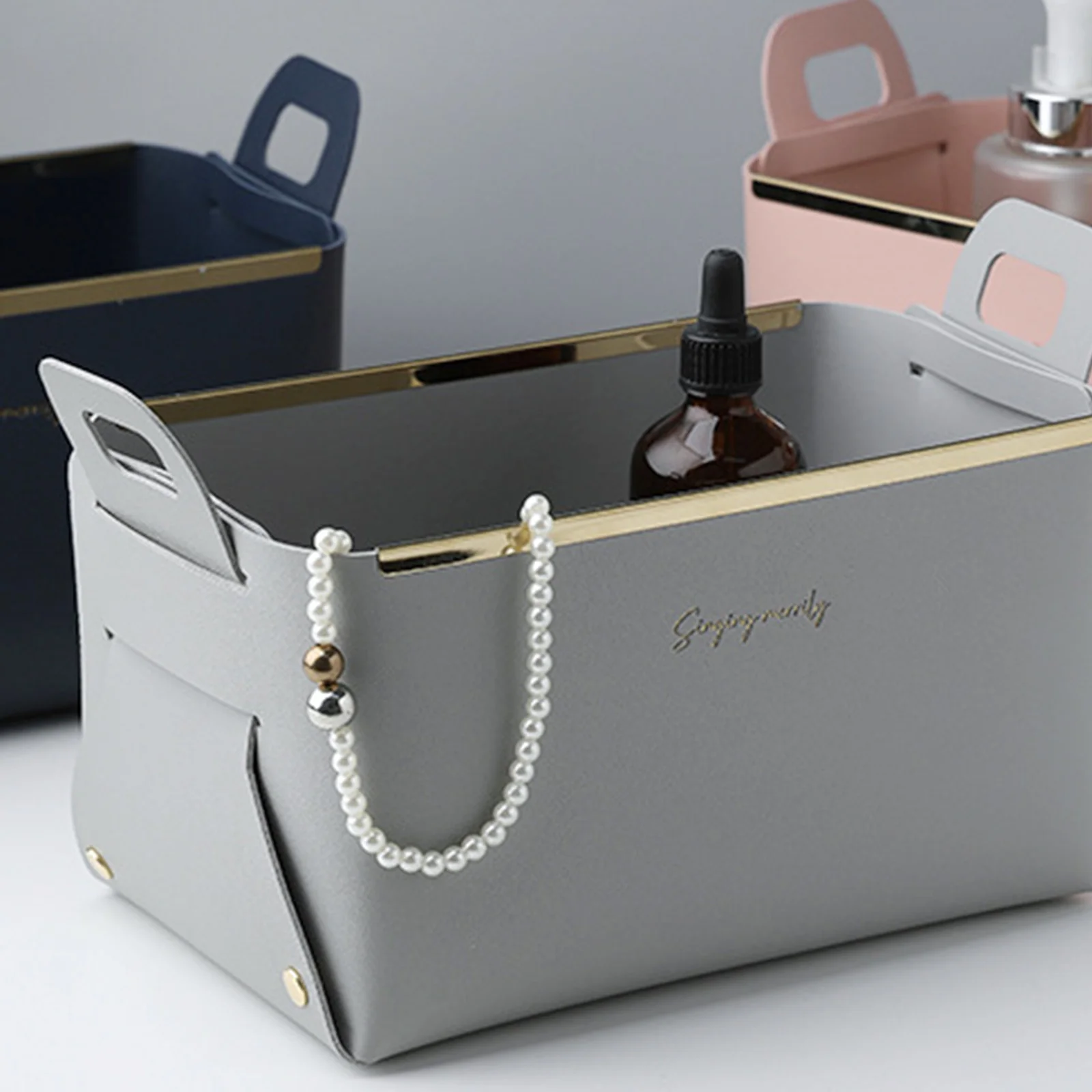 

Storage Case Desktop Organizer Cosmetics Sundries Multifunction Portable Handle Compact Design Organizer Box