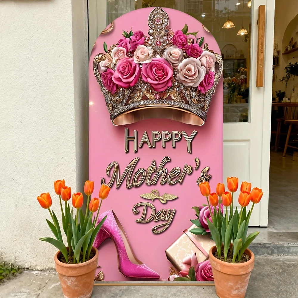 Mocsicka Happy Mother's Day Arch CoverPhotography Background Pink Rose Crown Kids Family Portrait Backdrop Women Photo Studio
