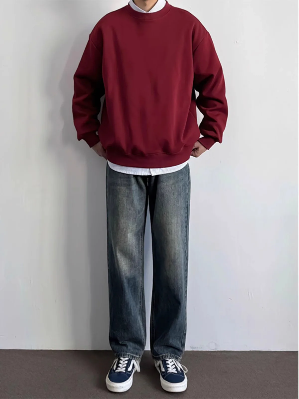 

Waed Blue Fce Lined Straight Leg Jeans Men's Autumn Winter Vintage American Sle Cleanfit Loose Fit Youth Trend