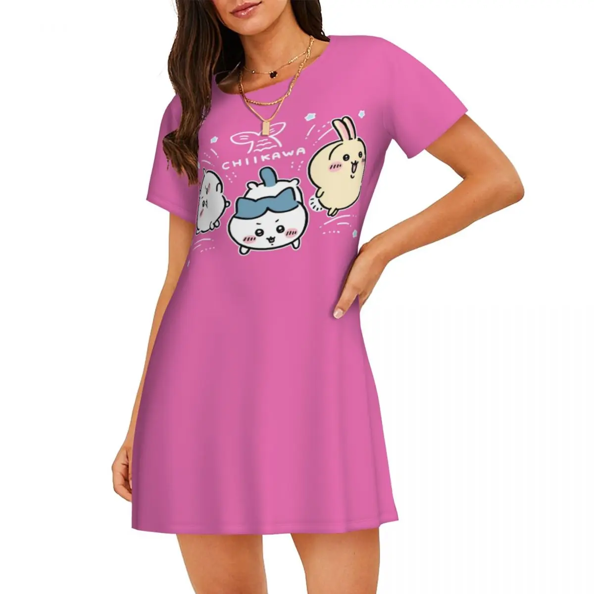 

Custom C-chiikawas Anime Pullover Nightgown For Sleeping Travels Loose Sleepdress Pajama Manga Dress Soft Nightdress Sleepwear