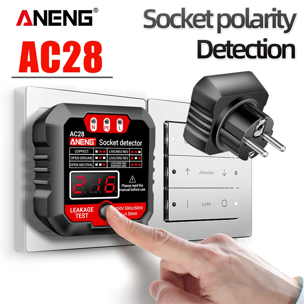 ANENG AC28 Digital Display Socket Tester UK US EU Plug Polarity Phase Pheck Detector Voltage Test Multi-function Electroscope