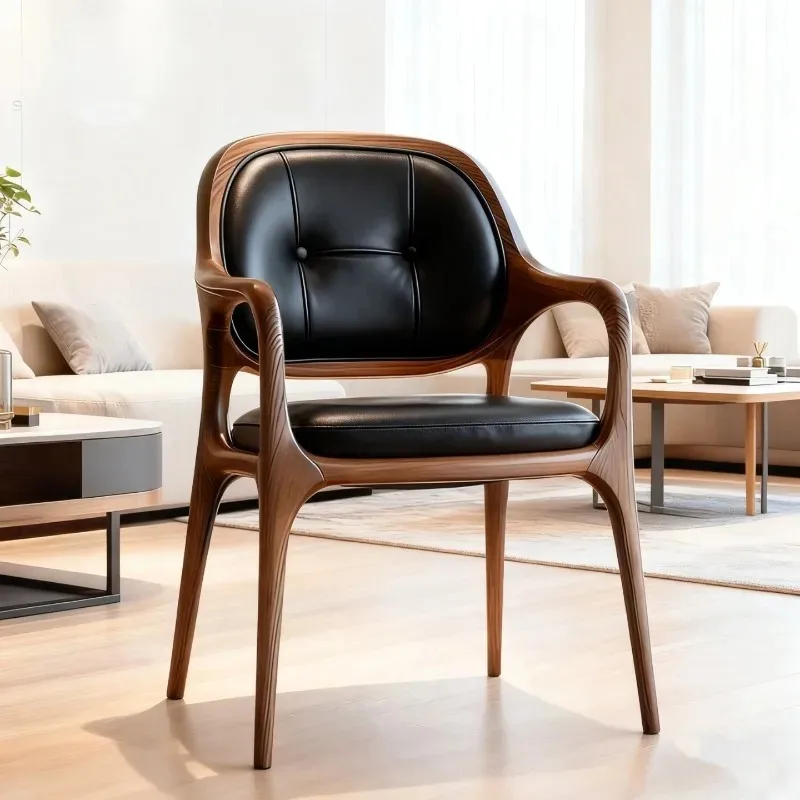 Vintage Wooden Dining Chairs Leather Armchair Designer Office Living Room Dining Chairs Sedia Da Pranzo Kitchen Furniture view 3