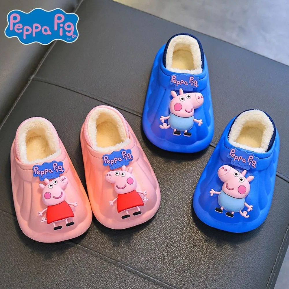 Peppa Pig-Pantoufles d'hiver en coton pour la maison, confortables, imperméables, chaudes, mignonnes, dessin animé, cadeau