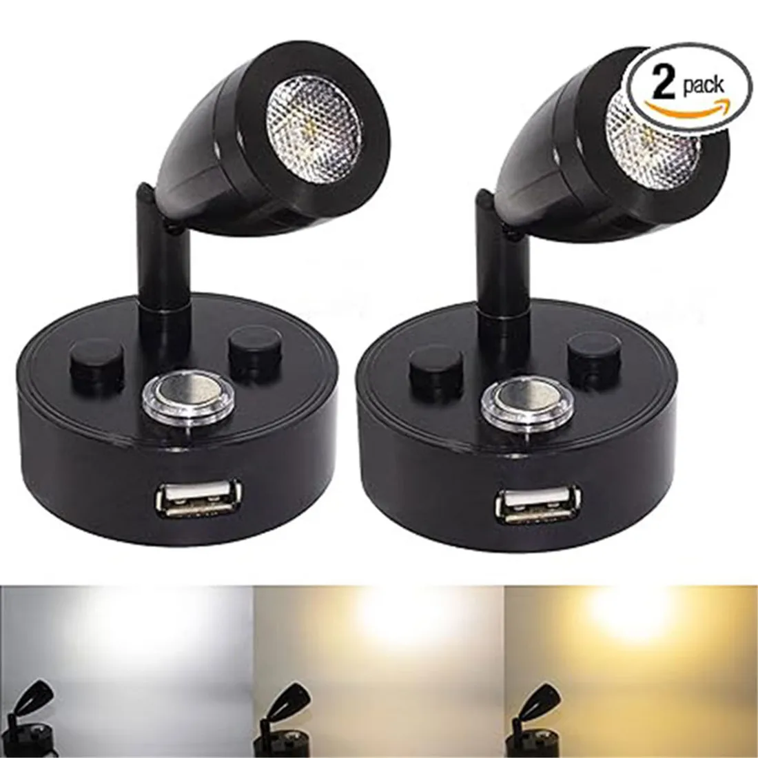 2pcs Pack RV Lights Interior Fixture, 12V LED with USB Port RV Reading Light Dimmable Touch Bedside Light for Camper Trailer