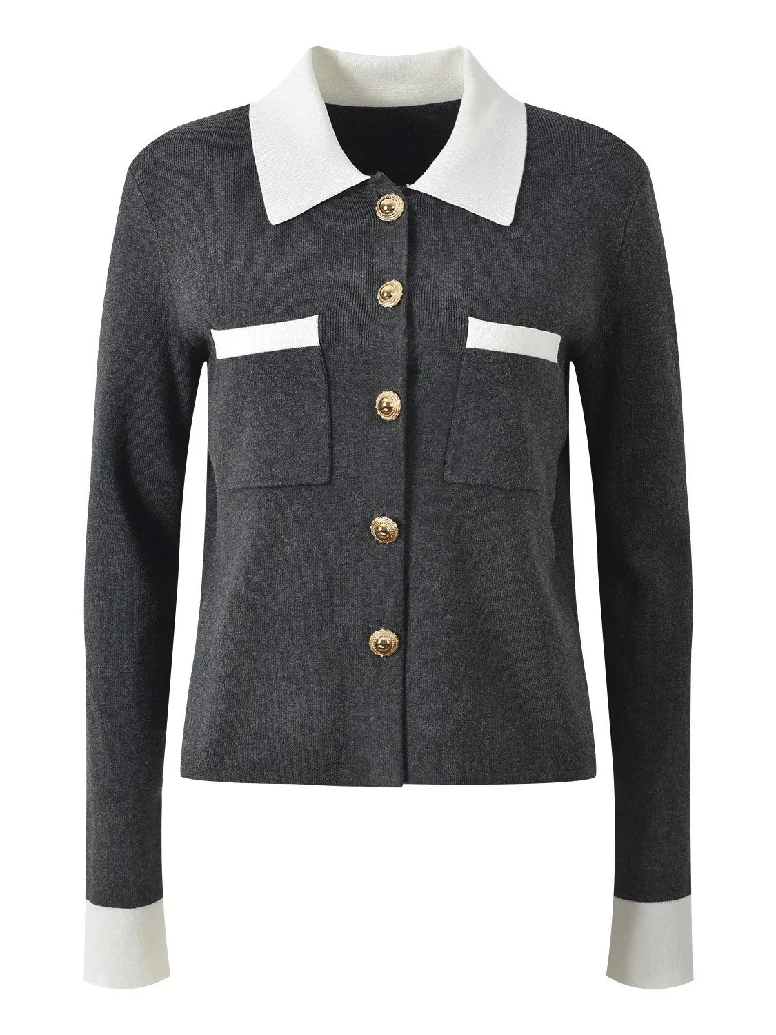 

2025 Autumn New Color Block Patchwork Collar Long Sleeve Knitted Open Cardigan Black High Waist Shorts with Belt Women's Fash...