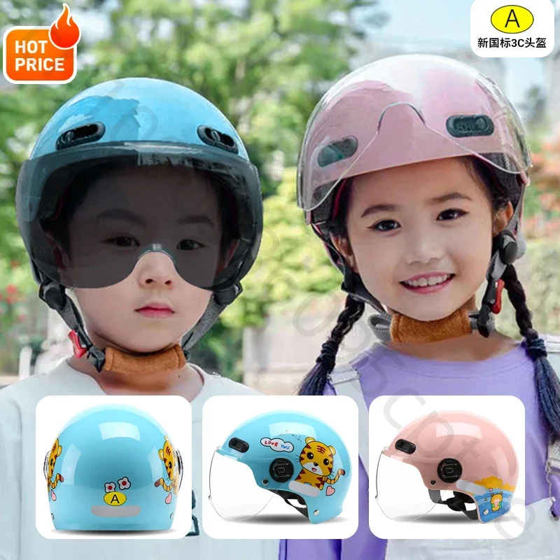 Children Motorcycle Helmet Four Seasons Open Face Electric Bike Child Helmet Anti-Drop Open Face Kids Helmet for Kids Boy Girls