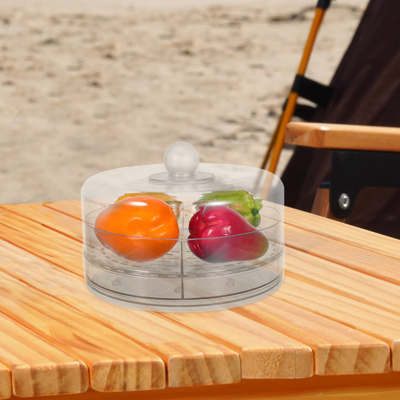 

Rotating Storage Tray Clear Plastic Divided Compartments Multi Functional Food Organizer Fruit Snack Salad Preservation Serving