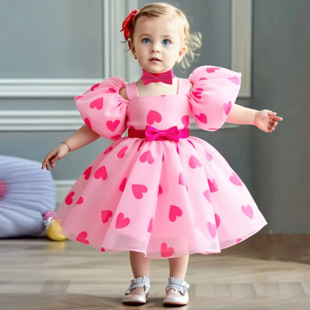 

Infant Bow Princess Baby Girls Party Dress Puff Sleeve 1st Birthday Wedding Prom Dresses Baby Elegant Baptism Bridesmaid Costume