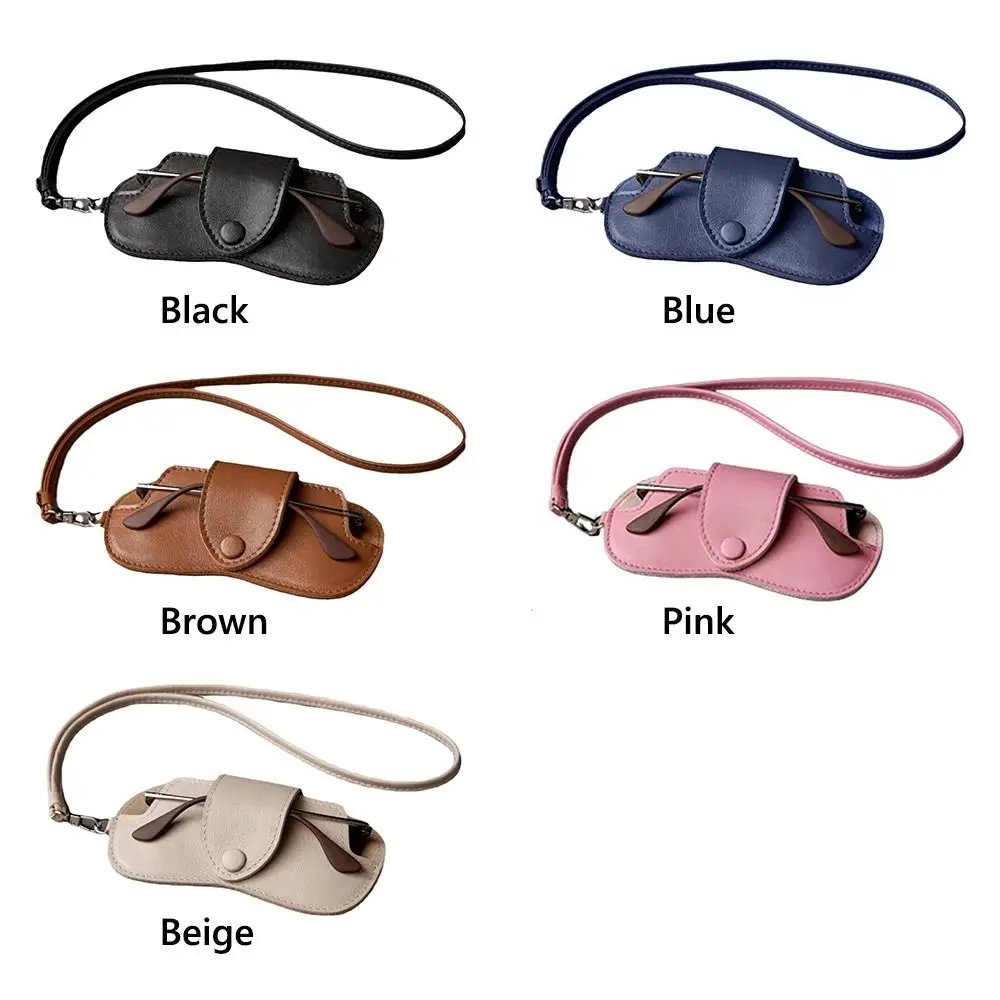 PU Leather Sunglasses Storage Bag with Lanyard Solid Color Sunglasses Pouch Durable Porable Hanging Sunglasses image 6