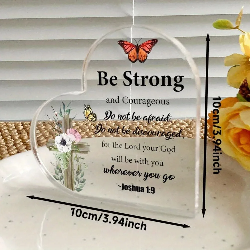CIFBUY Acrylic Wall Decor Inspirational Floral Heart Butterfly Art Strong Brave Boho Home Office Room Christian Gift Sign