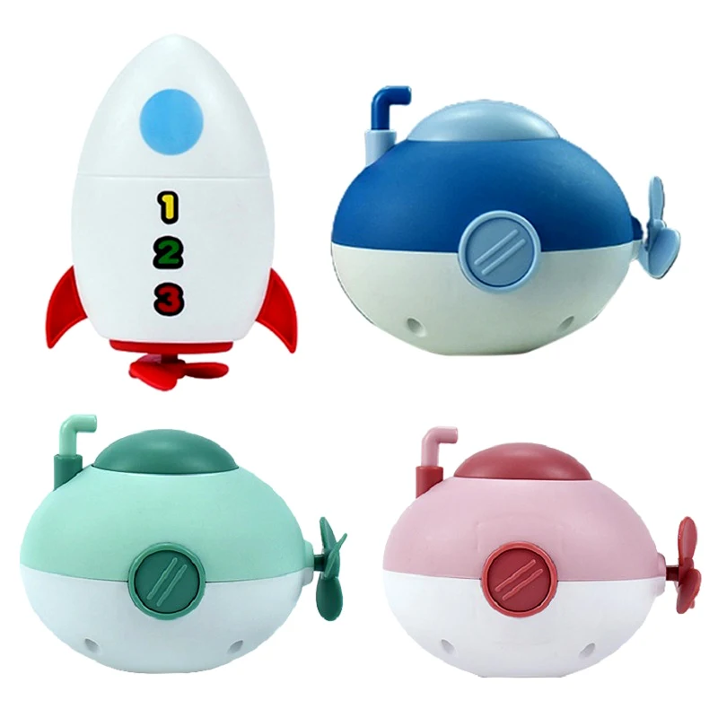 

Baby Water Toys Swimming Floating Shower Bath Toys Clockwork Cute Little Submarine Rocket Bathing Bathtub Toys For Kids