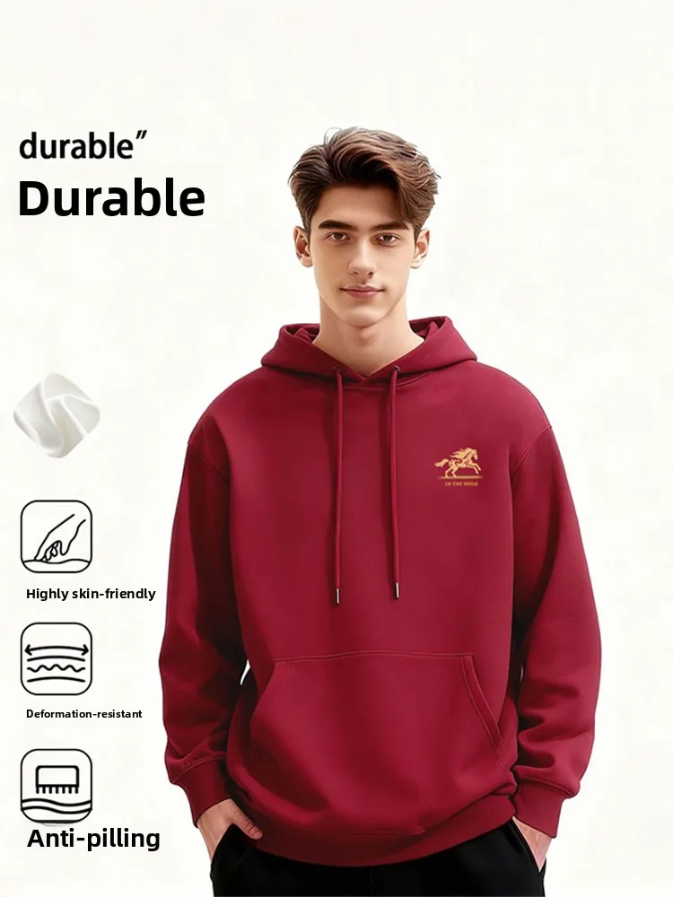 

Мужская толстовка премиум-класса с китайским зодиакальным принтом, красная, утепленная флисом, теплая, новая весенняя коллекция, повседневная верхняя одежда, свитшот