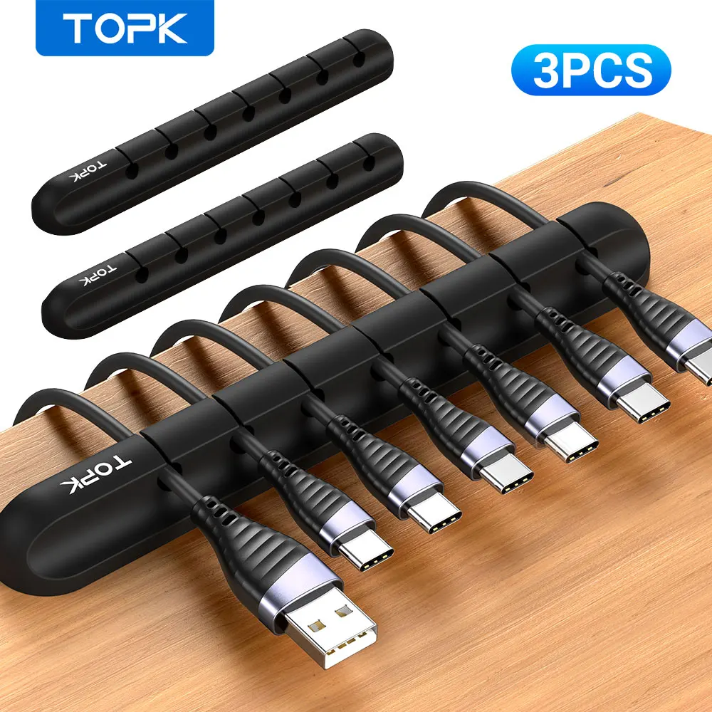 TOPK L16 Cable Organizer Silicone USB Cable Winder Desktop Tidy Management Clips Cable Holder for Mouse Headphone Wire Organizer