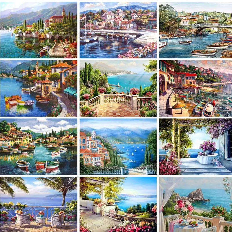 GATYZTORY Oil Painting By Numbers Adults Crafts Seaside Landscape Coloring On Numbers Wall Art On Canvas Gift Picture Drawing Pa