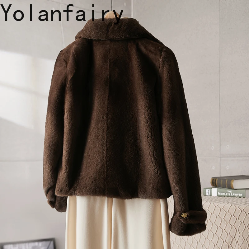 เสื้อโค้ทขนสัตว์แท้ YOLANFAIRY สำหรับผู้หญิง แฟชั่นฤดูหนาว เสื้อแจ็คเก็ตขนสัตว์สำหรับขี่มอเตอร์ไซค์ เสื้อโค้ทขนมิงค์แท้คุณภาพสูง เสื้อผ้าผู้หญิง Chaquetas