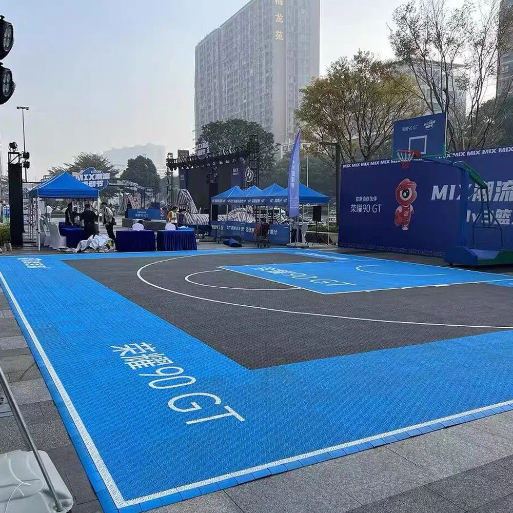 Beable屋外マルチスポーツコートインターロッキングフロアPPタイル、耐久性、カスタマイズ可能な色、ラインロゴ