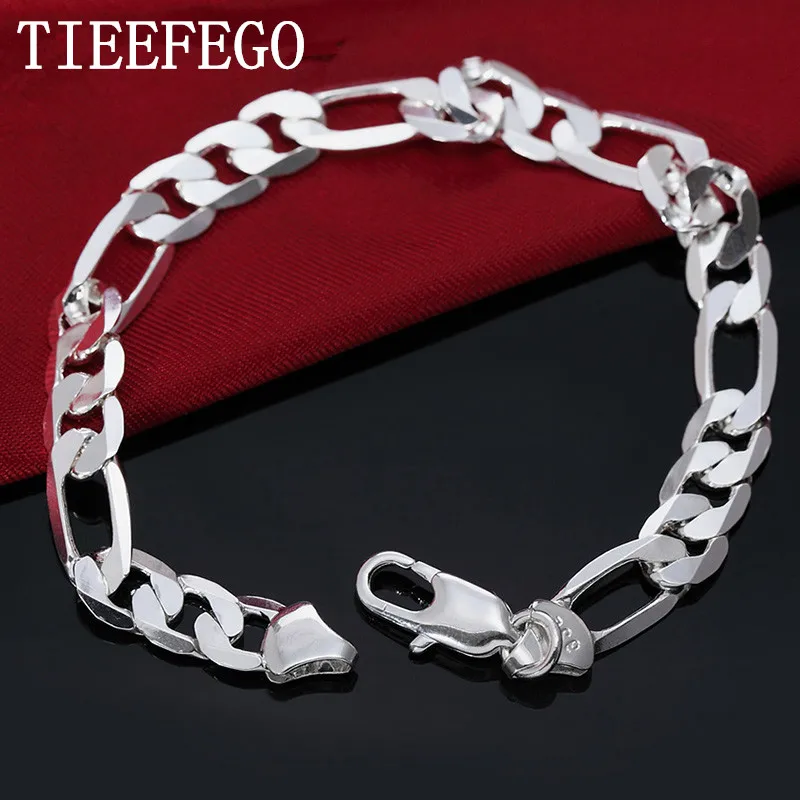 TIEEFEGO 925 Silver 8mm 18k Gold Silver Figaro Chain Bracelet For Women And Men Fashion Wedding Jewelry Gifts