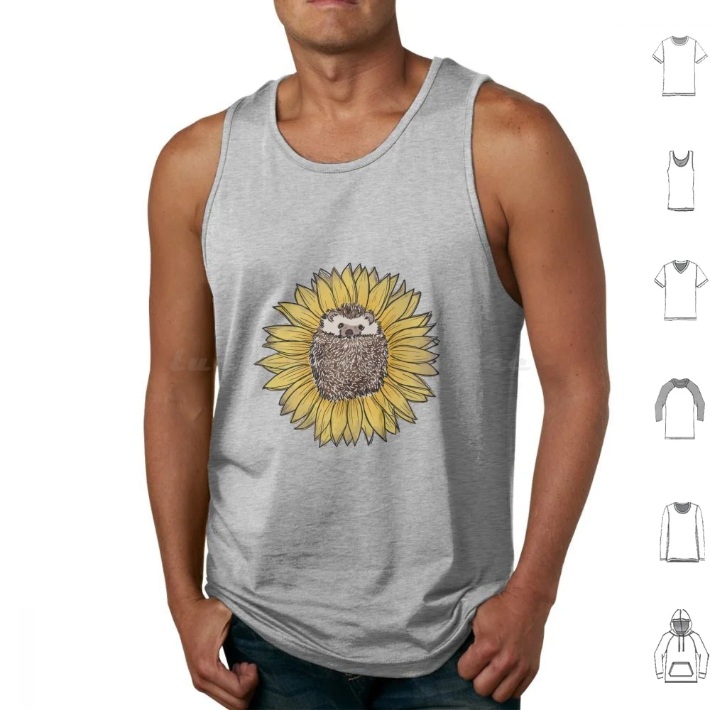 

Spiky Sunflower Tank Tops Print Cotton Hedgehog Sunflower Summer Spring Sun Flower Bouquet Hedgie Animals Floral Tumblr