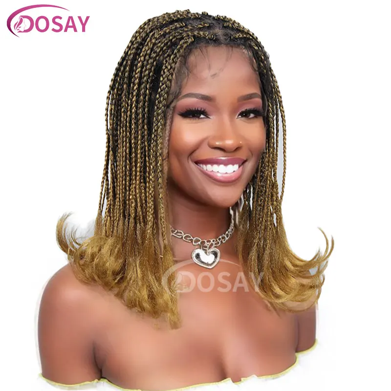 Ombre Blonde Box Braided Wigs For Black Women 12" Full Lace Heat Resistant Crochet Twist African Synthetic Short Bob Braid Wigs