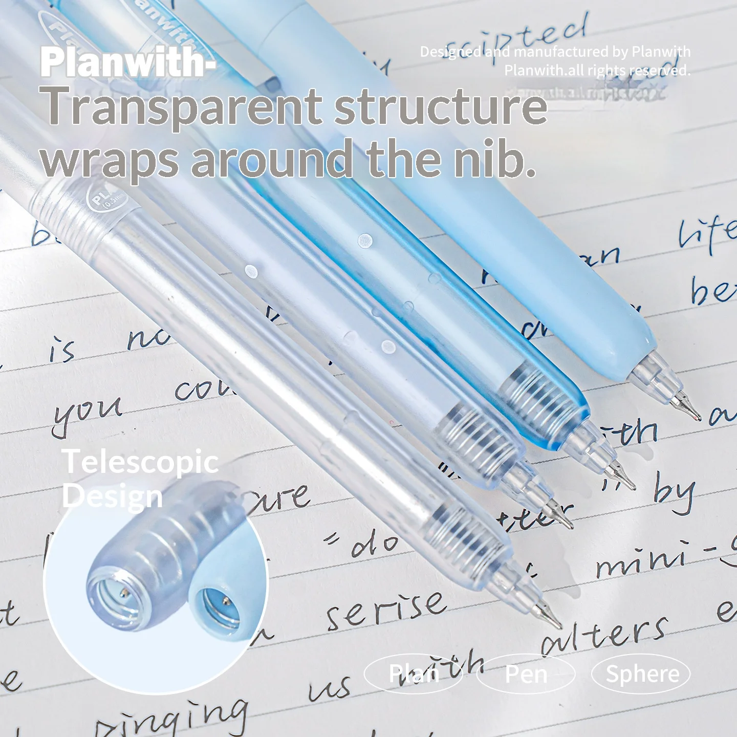 Planwith Gel Pen Set 4pcs INS Transparent Body Sphere Retractable Portable Leak-Proof Exam Pens Note Taking Journaling Supplies