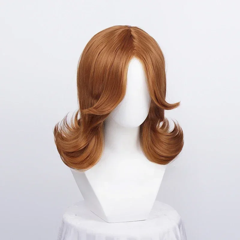 Princess Daisy Cosplay Wigs Curly Brown Medium Length Hair Heat Resistant Synthetic Costume Wigs Halloween Role Play