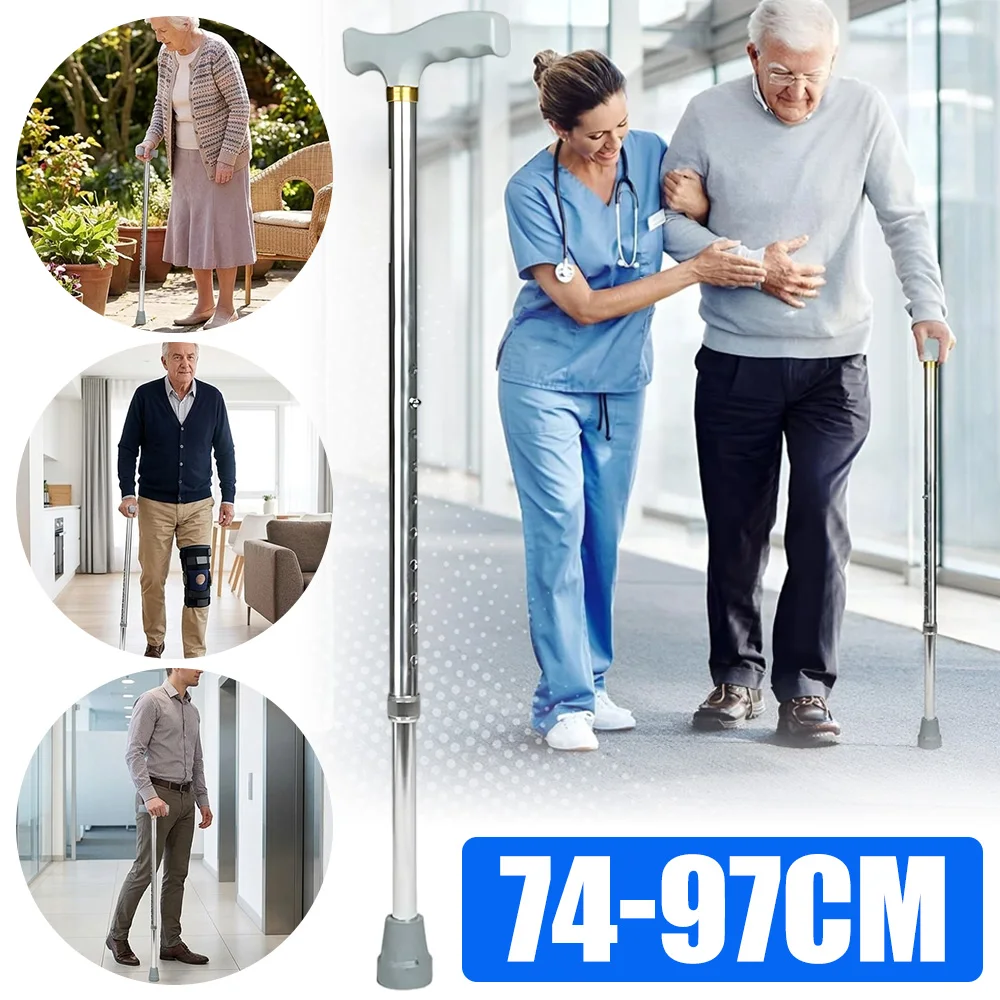 Canne de marche réglable en aluminium léger avec poignée ergonomique et réglage de hauteur sur 10 niveaux (74-97 cm), tout-terrain intérieur/extérieur pour adultes et personnes âgées – Idéale comme aide à la mobilité post-opératoire, pour la randonnée avec support antidérapant et pour une utilisation stable et anti-chute chez les personnes âgées ou en convalescence.