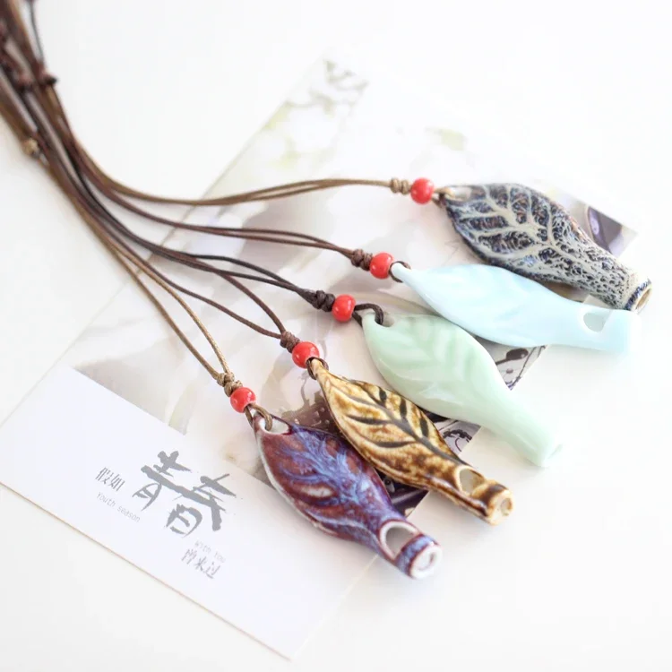 قلادة صافرة سيراميك للنساء ، طراز ريترو ، صناعة يدوية ، مجوهرات أنيقة ، تصنعها بنفسك ، # من من