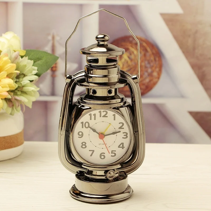 Vintage Alarm Clock Retro Oil Lamp Alarm Clock Watch Table Kerosene Light Clock Living Room Decor Articles Office Craft Ornament