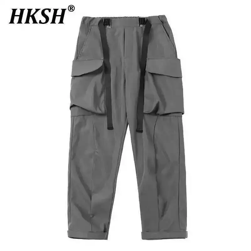 

HKSH Heavy Industry Мужские темные брюки-карго с двойной тканой пряжкой на весну и осень в стиле панк, повседневные брюки-карго с 3D дизайном HK2292