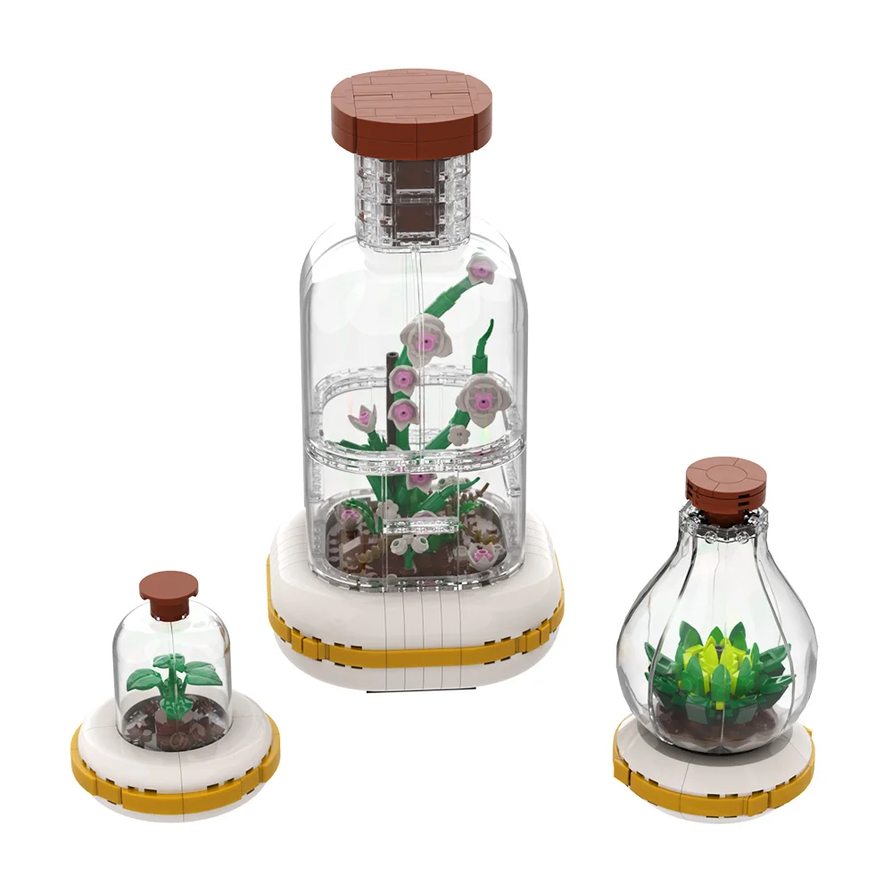 MOC Orchid Glass Vase Botanical Terrariums Building Blocks Miniature Glass Modern Planter Succulents Garden Brick Toys Gift