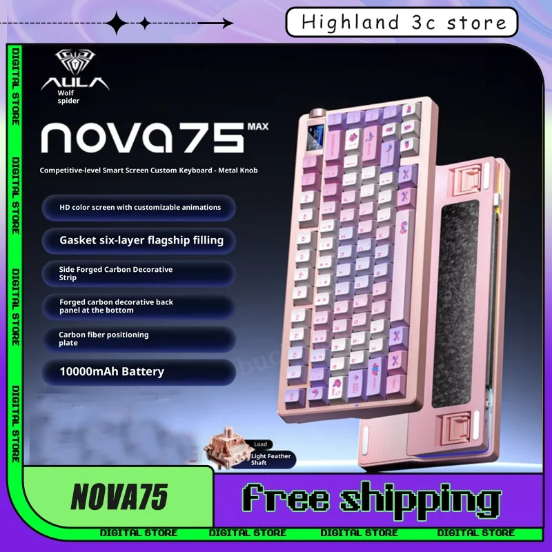

Aula NOVA75 Mechanical Keyboard Hot Swap Tri-mode Bluetooth Wireless 1.14 Inch Screen Metal Knob Gasket 1000mAh Gaming Keyboard