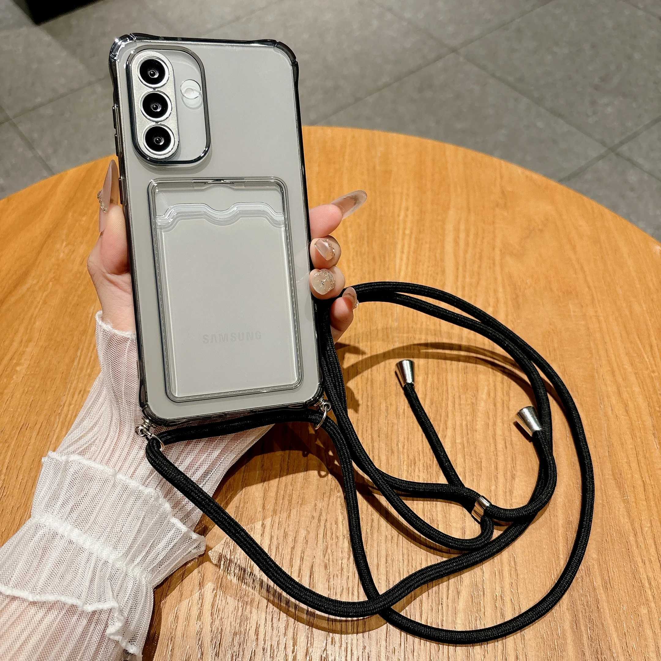 Capa Carteira com Alça Transversal Cinza Claro para Samsung Galaxy A73 A72 A71 A57 A56 A55 A54 A53 A52 A51 A50 S 4G 5G
