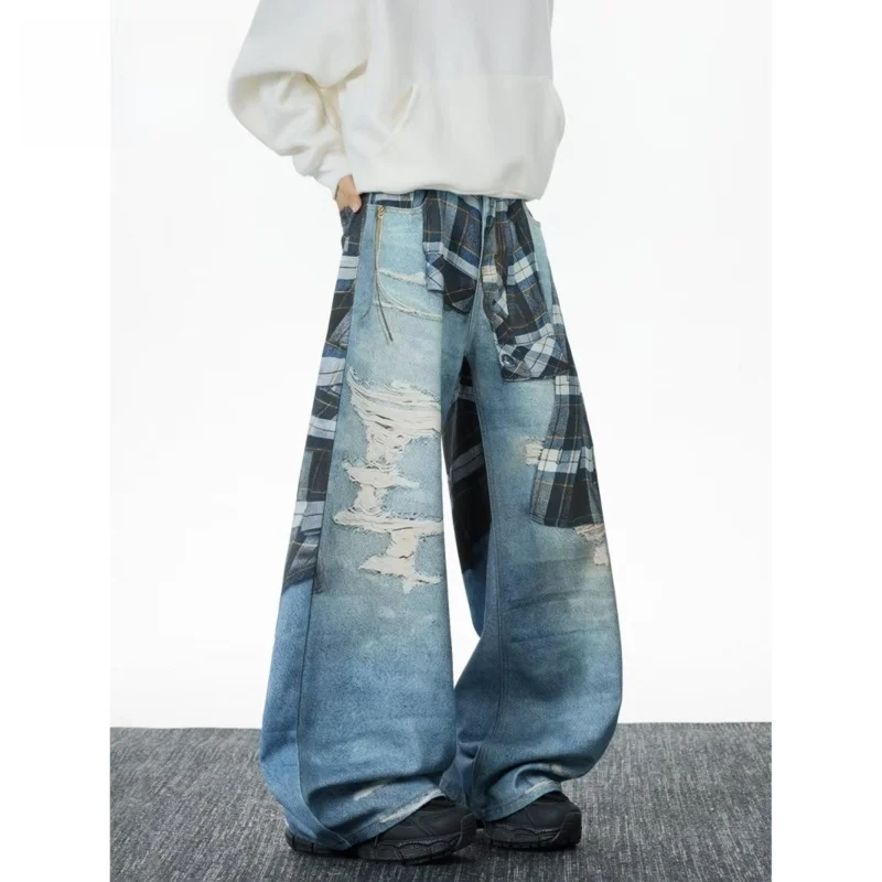 

Мужские джинсы Harajuku Sle, новые летние брюки с буквенным принтом, высокая талия, хлопок, полиэстер, эластичная рабочая одежда, брюки со вкусом Гонконга